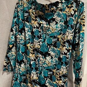 Style & Co. Blue and Black Abstract Blouse